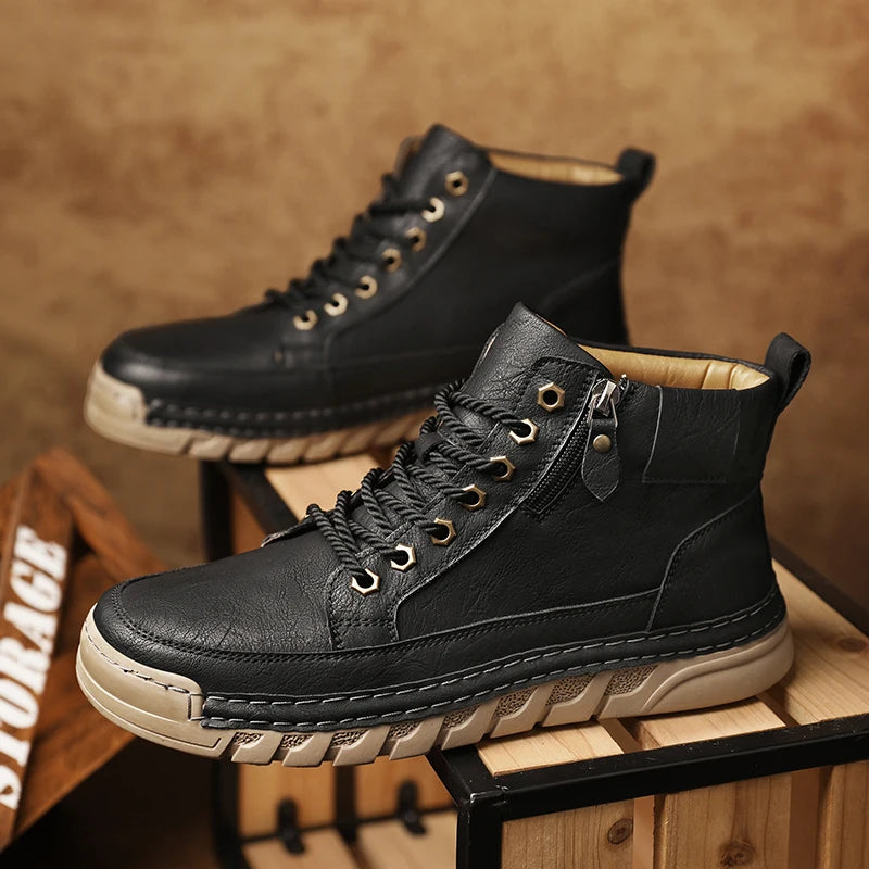 Men's Premium Leather Ankle Boots. Comfortable , Non Slip Footwear - Ghoddosh