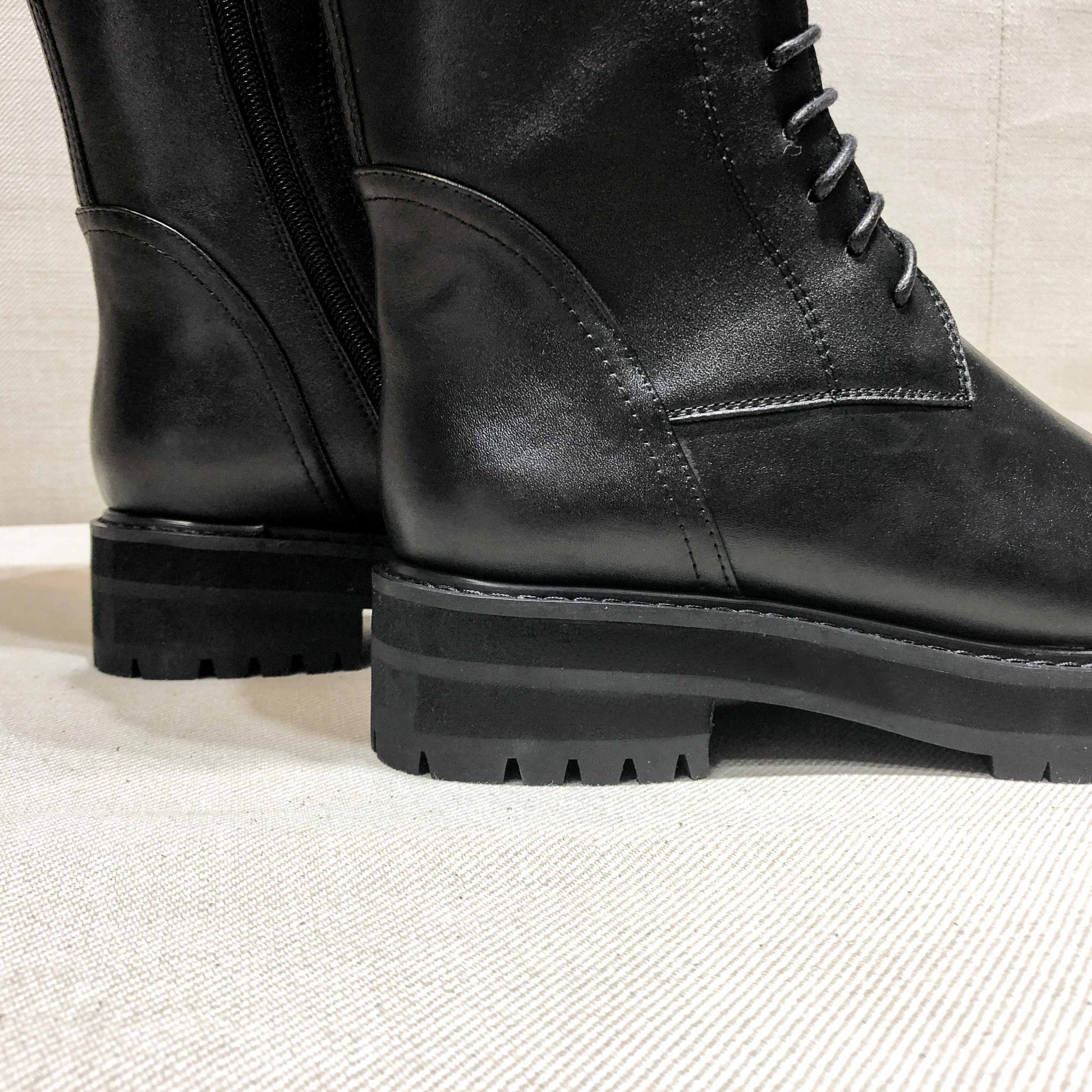 Genuine Leather Lace Up Med Heels  Round Toe Punk Superstar Riding  Over-the-knee Boots - Ghoddosh