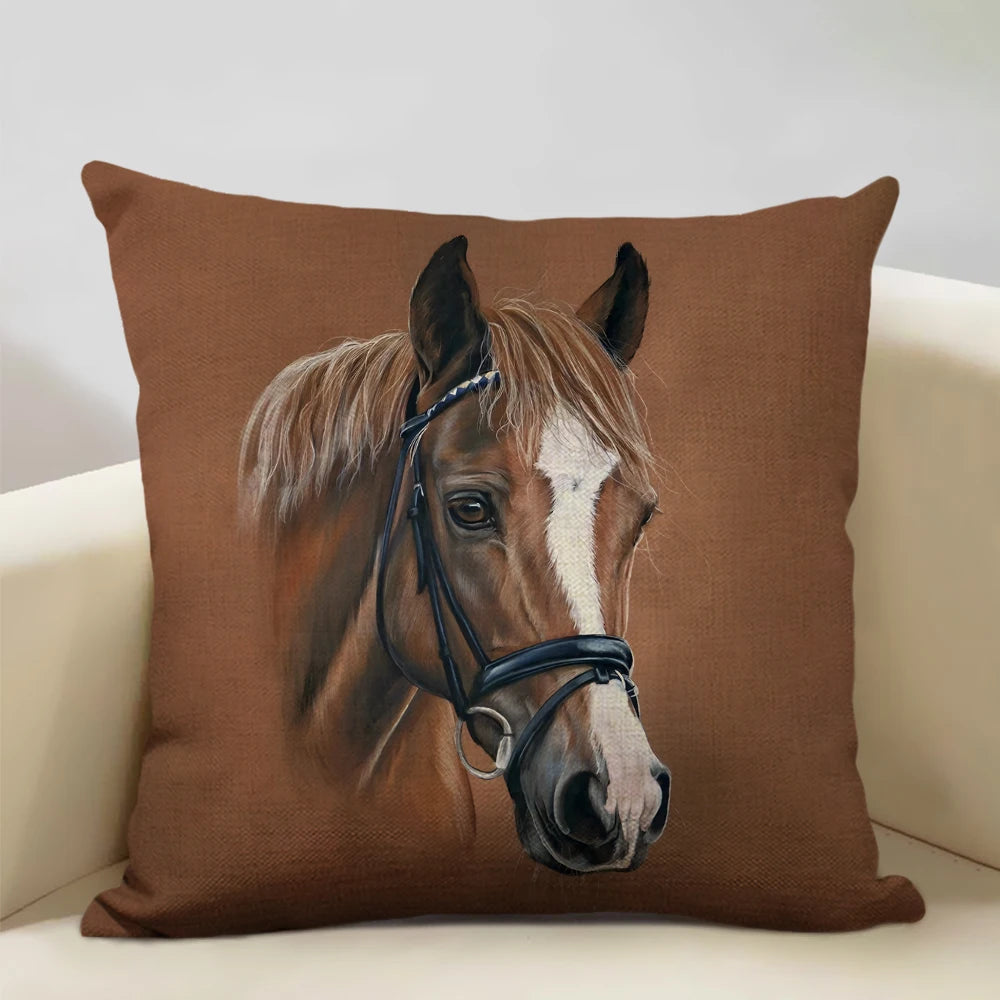 Horse Customized Cushion Cover  45x45cm Linen Pillow Case - Ghoddosh