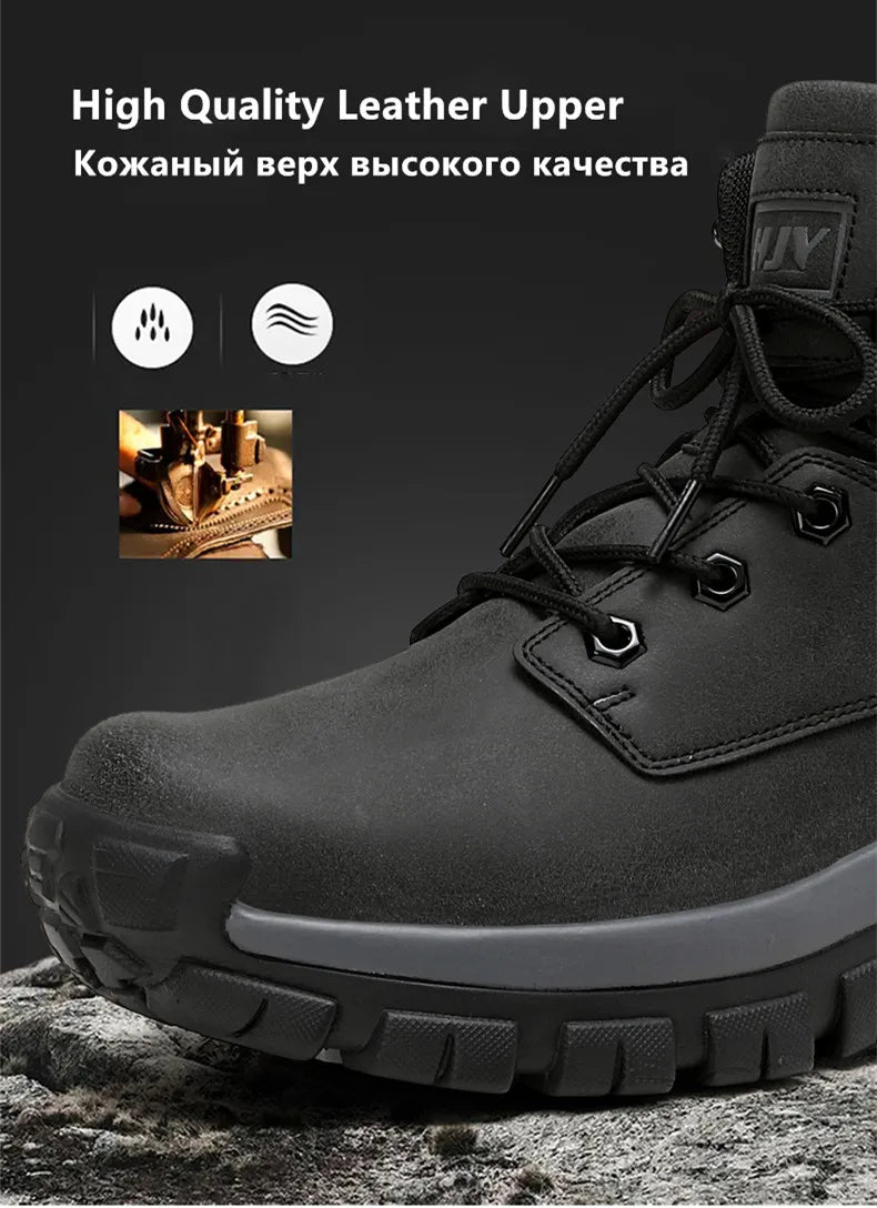 Top Leather Men's  Breathable  Boots , Outdoor Men Non-slip  Ankle Boots - Ghoddosh