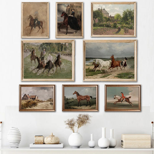 Horse Vintage  Art Antique Oil Painting  Wall Décor