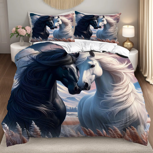 Horses 3D Printed Luxury Bedding set -  Wildlife Style Comfortable Bed  set - Ghoddosh
