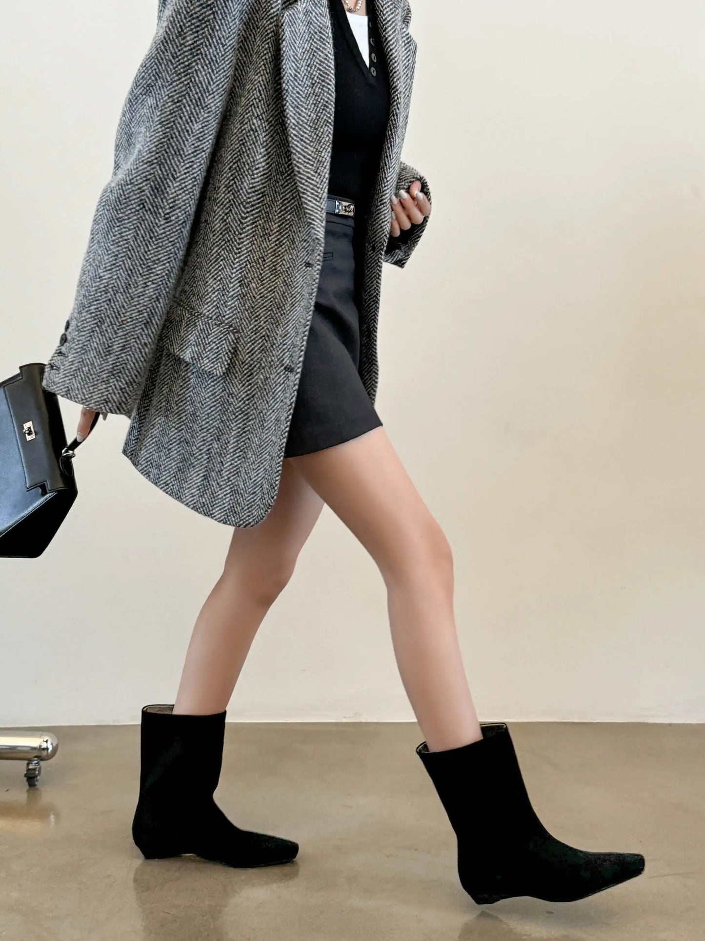 Suede Square Toe Low‑Heel  |  Casual & Modern Ankle Boots - Ghoddosh