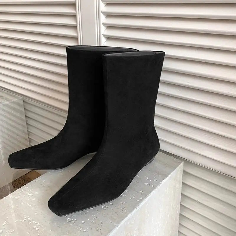 Suede Square Toe Low‑Heel  |  Casual & Modern Ankle Boots - Ghoddosh