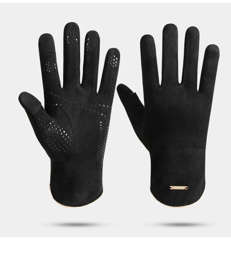 Men’s Insulated Riding Gloves — Thick Fleece Lining, Suede Anti-Slip Palm & Touchscreen Function - Ghoddosh