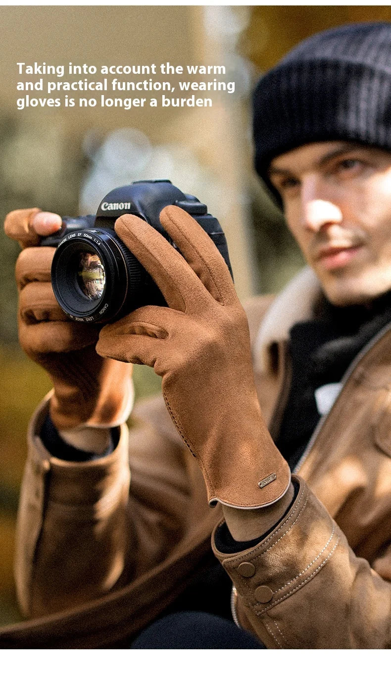 Men’s Insulated Riding Gloves — Thick Fleece Lining, Suede Anti-Slip Palm & Touchscreen Function - Ghoddosh