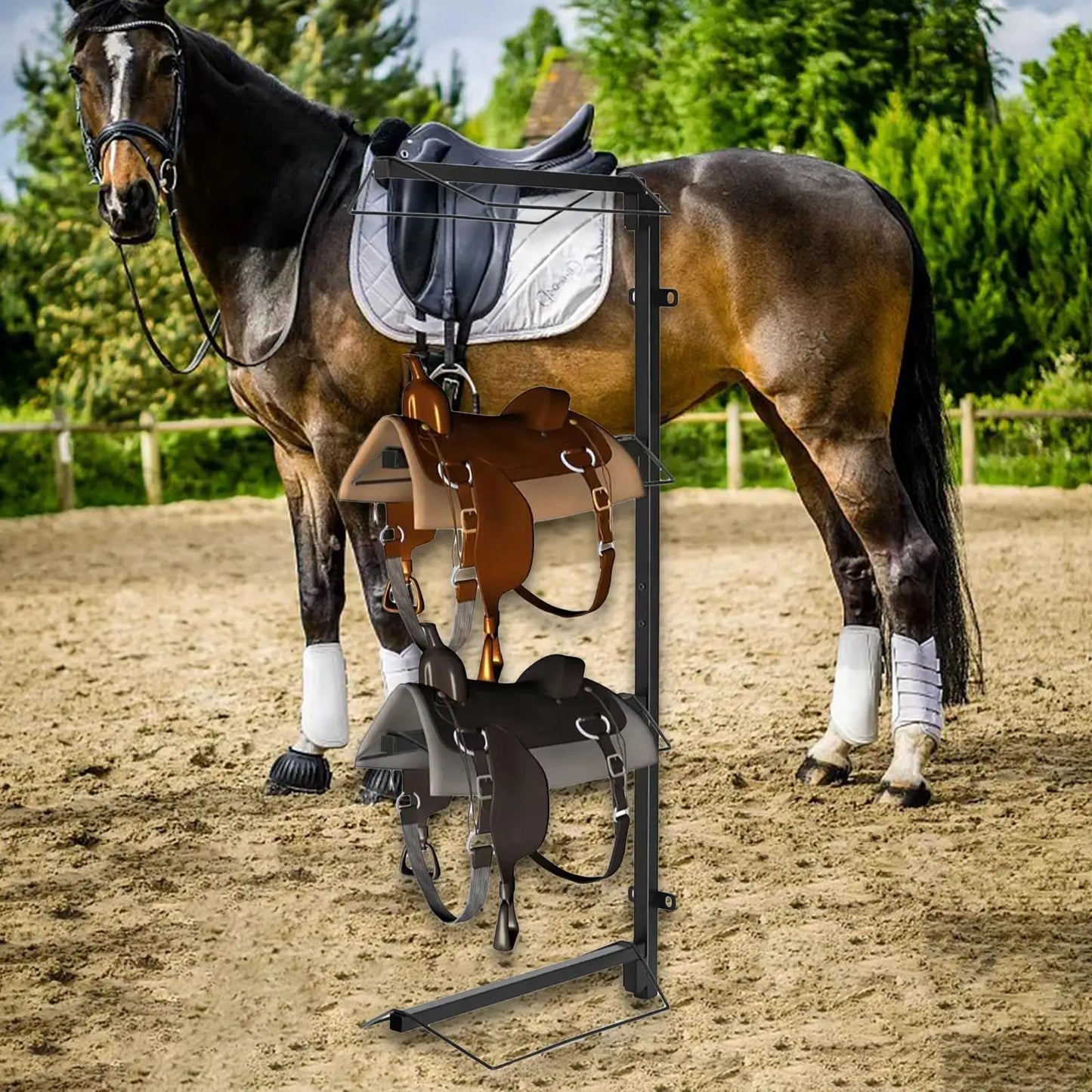 Stable Metal Horse Saddle Rack Stand