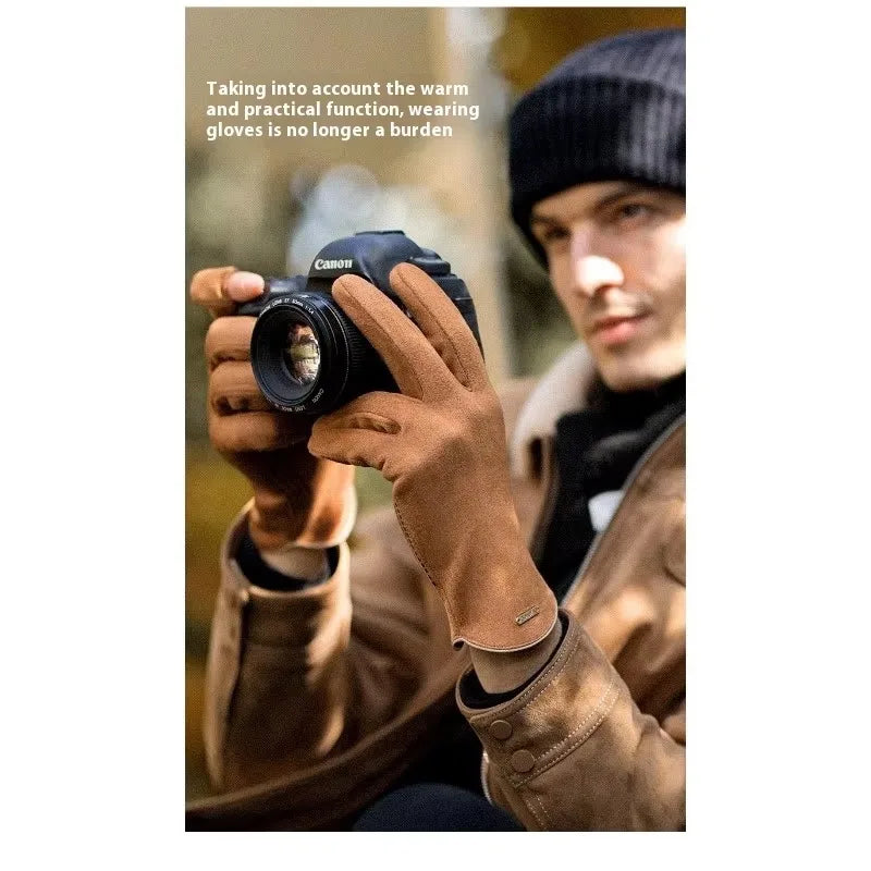 Men’s Insulated Riding Gloves — Thick Fleece Lining, Suede Anti-Slip Palm & Touchscreen Function - Ghoddosh