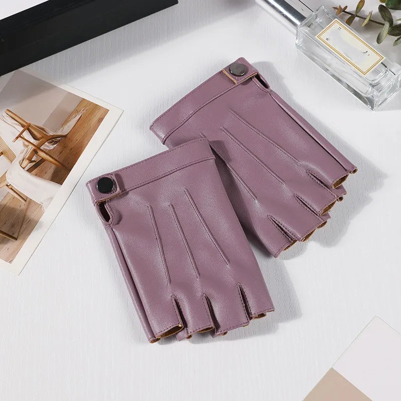 Women PU Leather Fingerless Gloves Half Finger Outdoor Tactical Leather Gloves . Ghoddosh