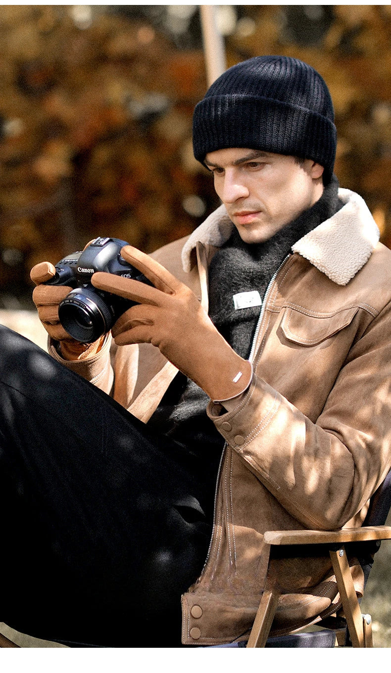 Men’s Insulated Riding Gloves — Thick Fleece Lining, Suede Anti-Slip Palm & Touchscreen Function - Ghoddosh