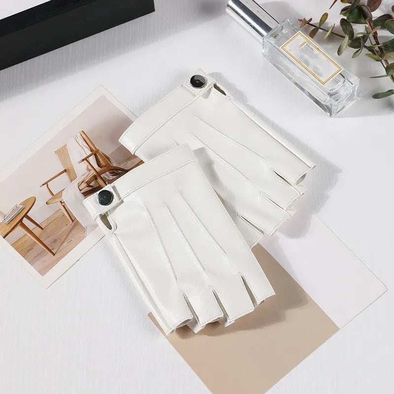 Women PU Leather Fingerless Gloves  Half Finger Outdoor Tactical Leather Gloves . Ghoddosh