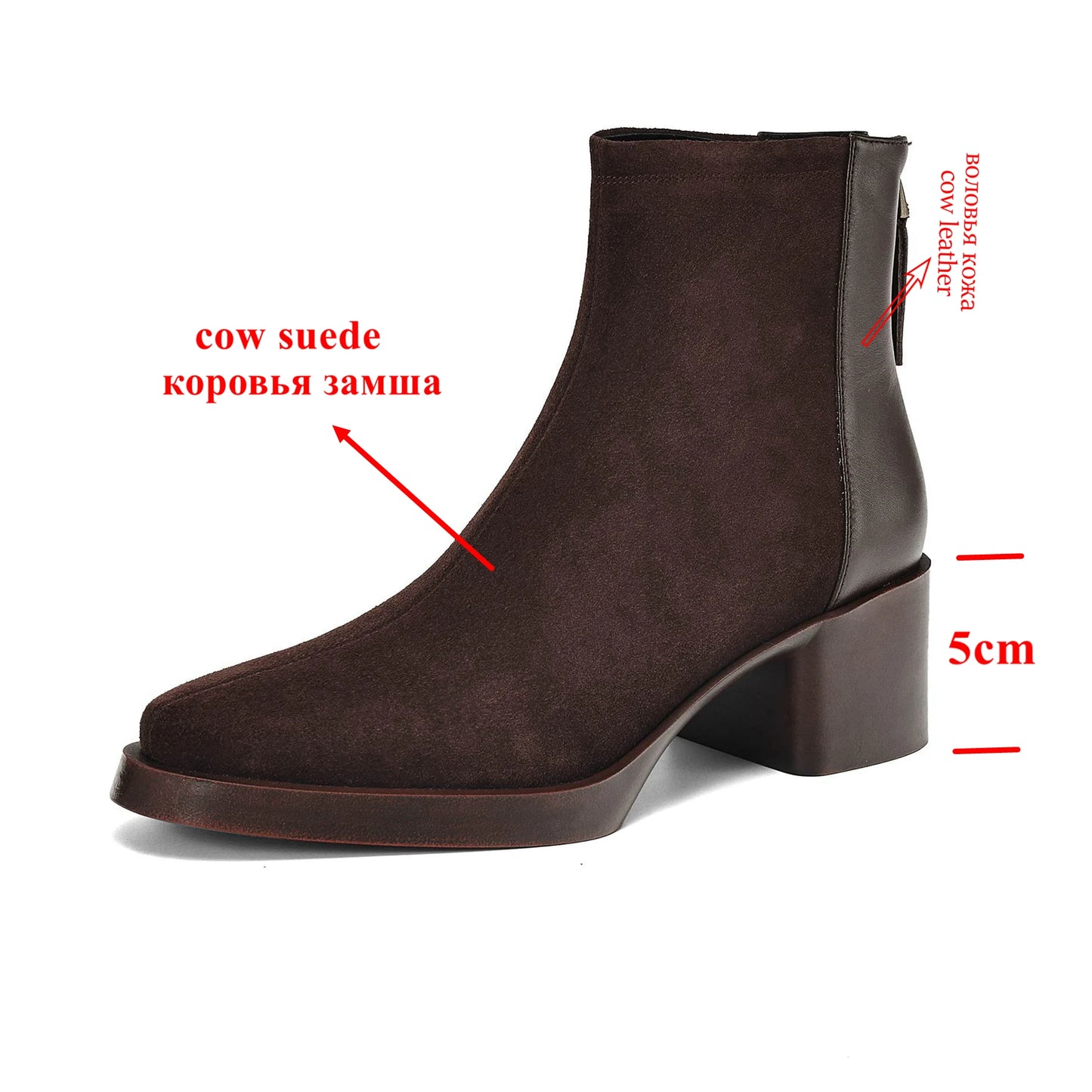 Premium Equestrian Suede Ankle Boots — Plus Sizes 34–43, Square Toe Mid Heels, Warm Winter Comfort - Ghoddosh