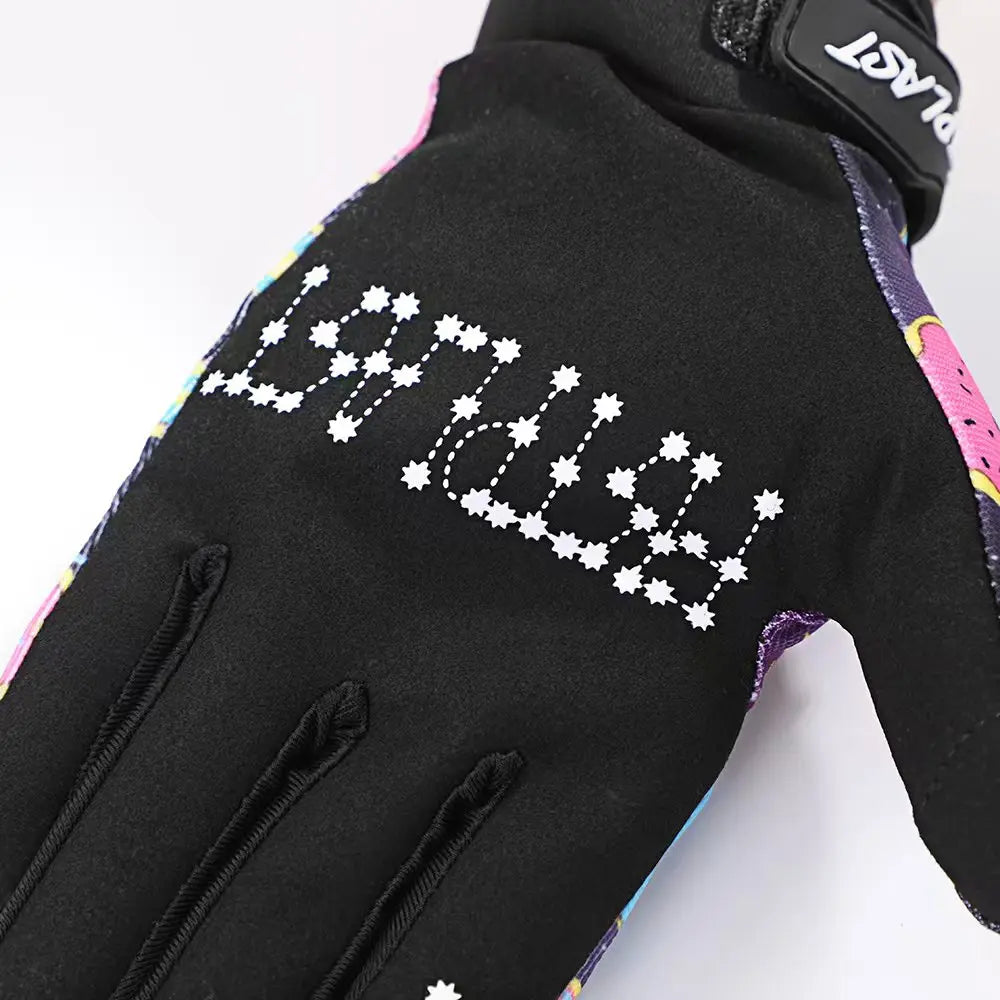Kids Glitz Donut Wheel Gloves – Colorful Long-Finger Touchscreen Riding Gloves