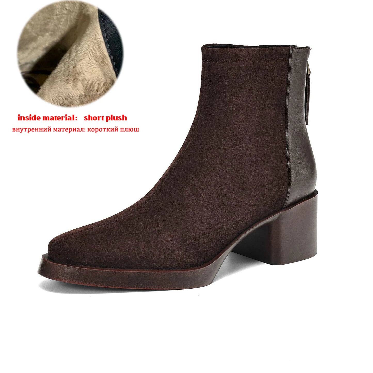 Premium Equestrian Suede Ankle Boots — Plus Sizes 34–43, Square Toe Mid Heels, Warm Winter Comfort - Ghoddosh