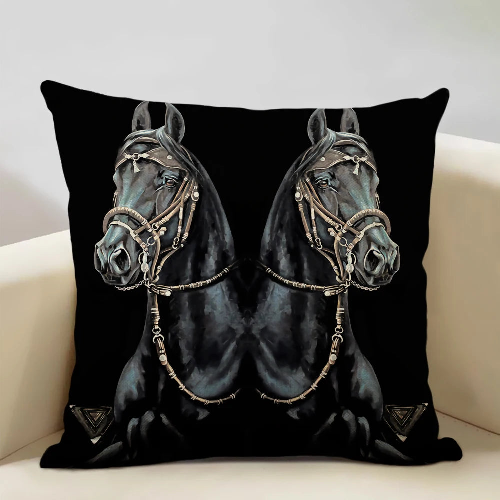 Horse Customized Cushion Cover  45x45cm Linen Pillow Case - Ghoddosh