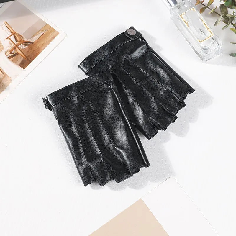 Women PU Leather Fingerless Gloves Half Finger Outdoor Tactical Leather Gloves . Ghoddosh
