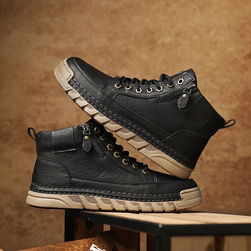 Men's Premium Leather Ankle Boots. Comfortable , Non Slip Footwear - Ghoddosh