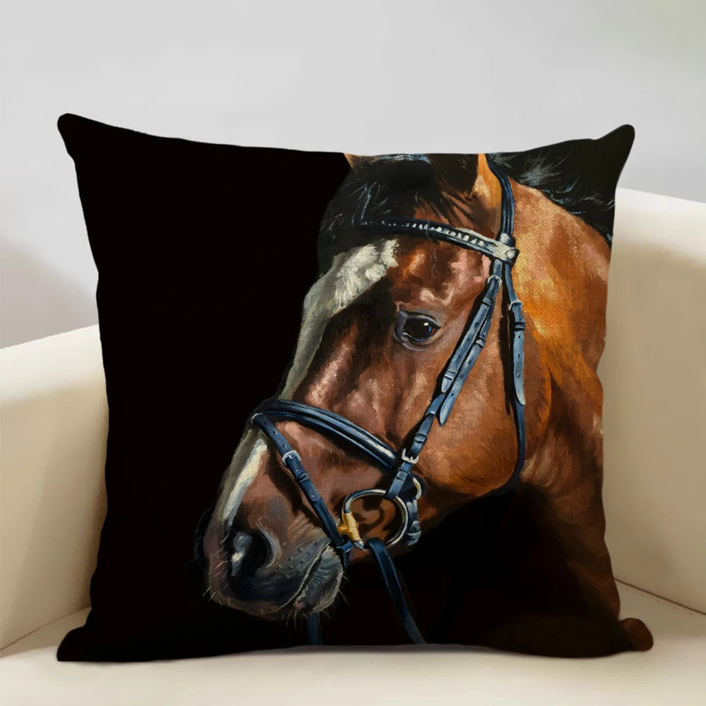 Horse Customized Cushion Cover  45x45cm Linen Pillow Case - Ghoddosh