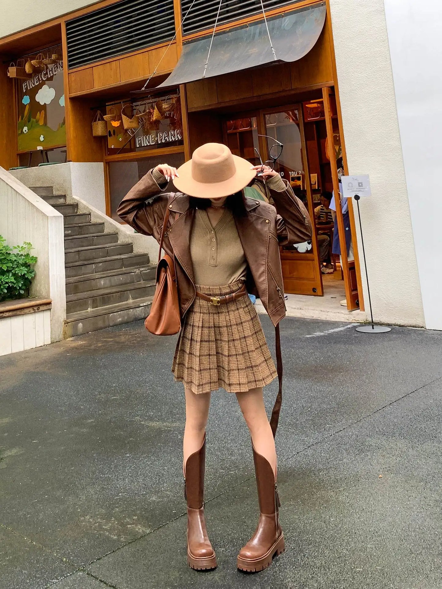 Handmade Full Grain Leather Round Toe Med Riding Heels / Long Boots Platform Deign Boots - Ghoddosh
