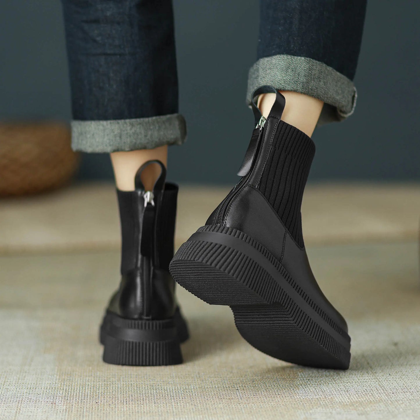 Casual Round-Toe Slip-On Ankle Boots - Ghoddosh