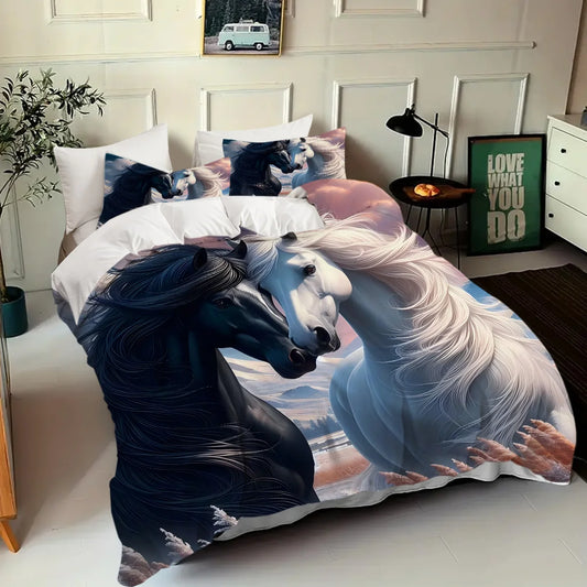 Horses 3D Printed Luxury Bedding set -  Wildlife Style Comfortable Bed  set
