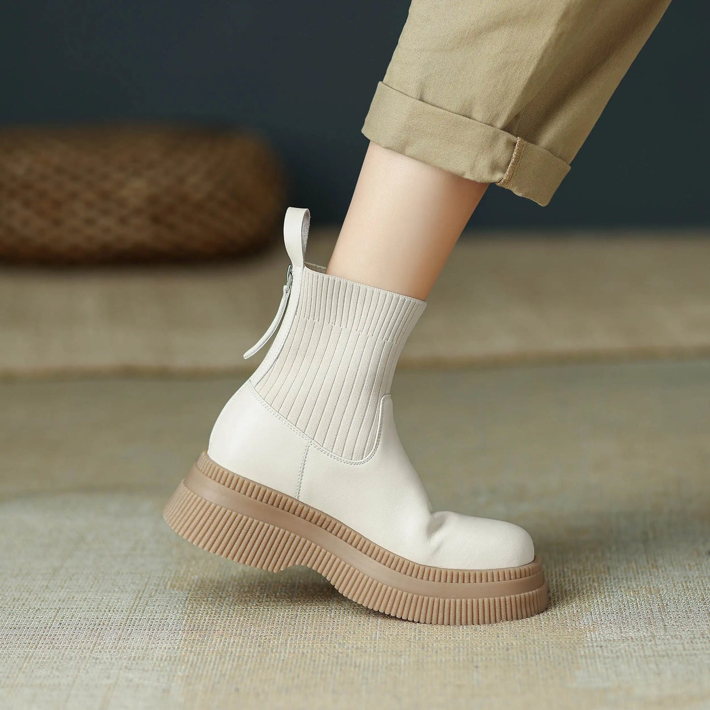 Casual Round-Toe Slip-On Ankle Boots - Ghoddosh