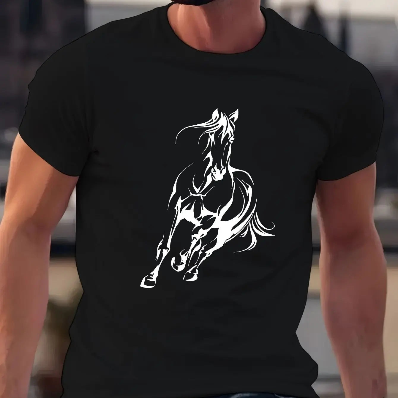 Men's  pure cotton fashionable casual  running horse pattern T- Shirt  - Ghoddosh