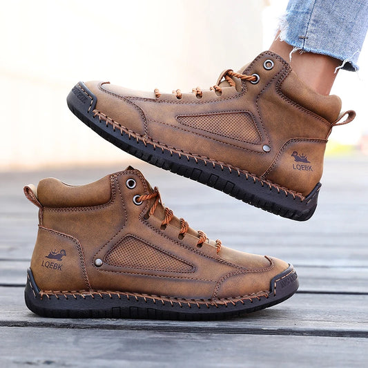 Men Handmade Leather Casual Loafers , Soft Soled  , Comfort , Breathable Ankle Boots - Ghoddosh.com