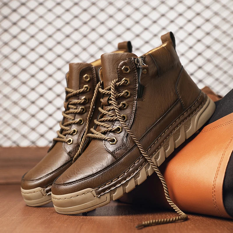 Men's Premium Leather Ankle Boots. Comfortable , Non Slip Footwear - Ghoddosh