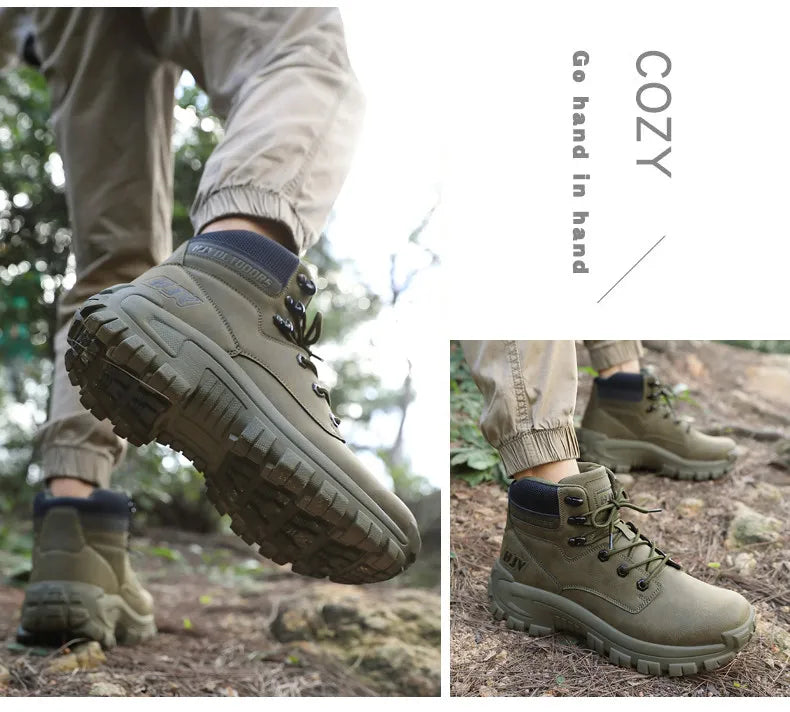 Top Leather Men's  Breathable  Boots , Outdoor Men Non-slip  Ankle Boots
