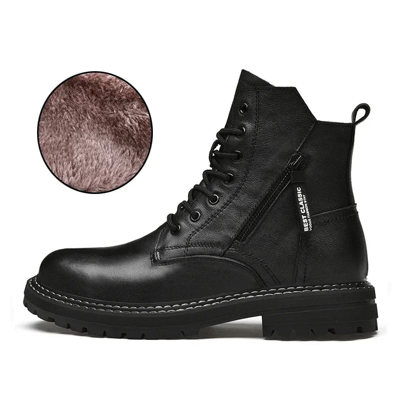 Luxury Men's Winter Boots - Warm Fur Lined Leather Ankle Boots , Waterproof Casual Snow Shoes @ ghoddosh.com