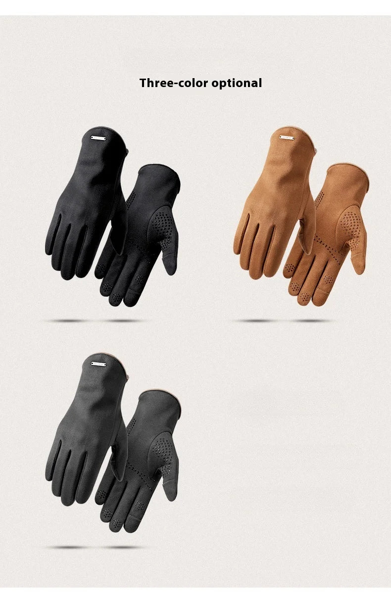 Men’s Insulated Riding Gloves — Thick Fleece Lining, Suede Anti-Slip Palm & Touchscreen Function - Ghoddosh