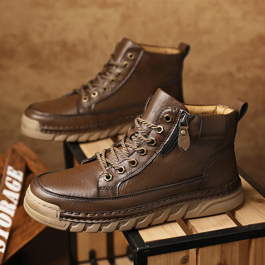 Men's Premium Leather Ankle Boots. Comfortable , Non Slip Footwear - Ghoddosh