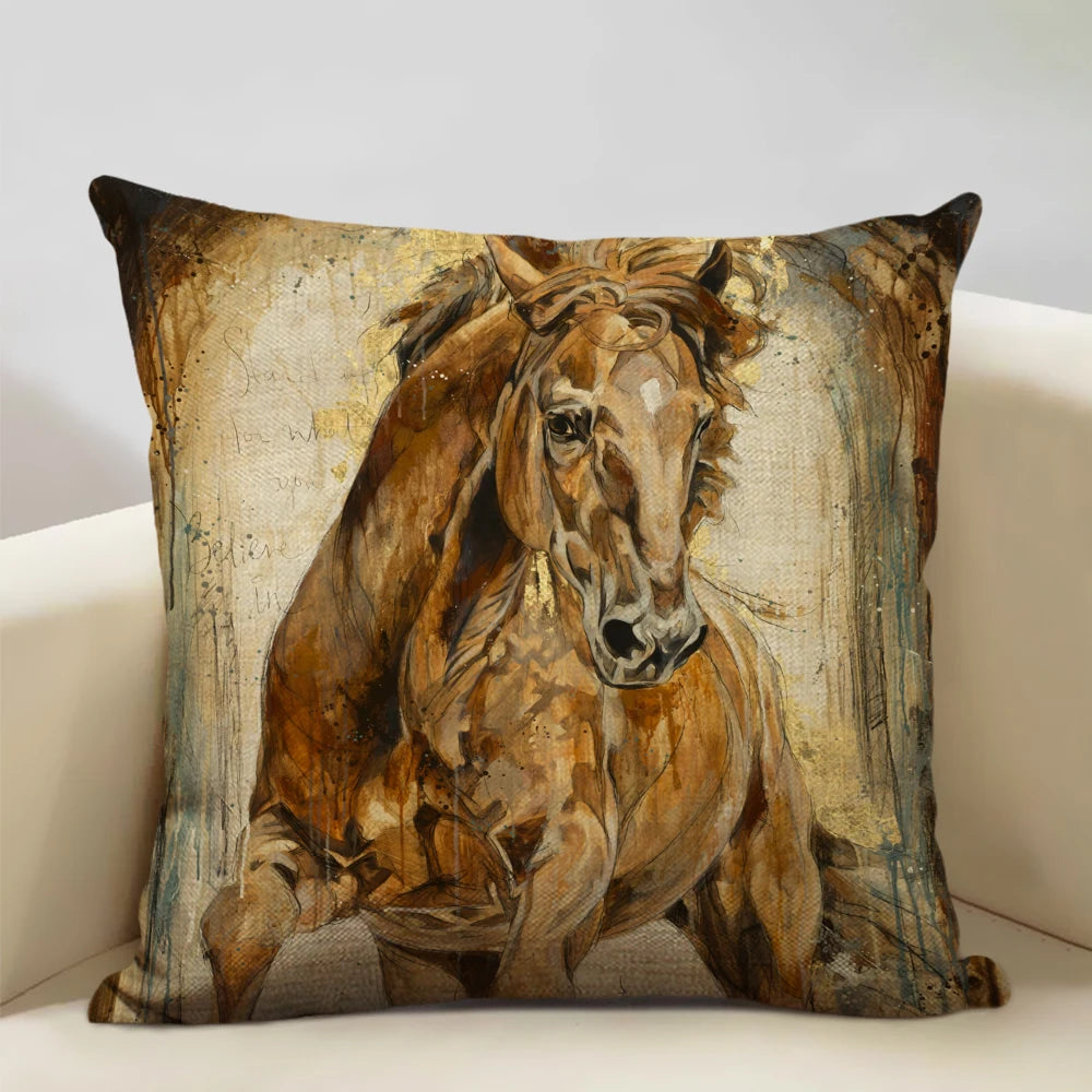 Horse Customized Cushion Cover  45x45cm Linen Pillow Case - Ghoddosh