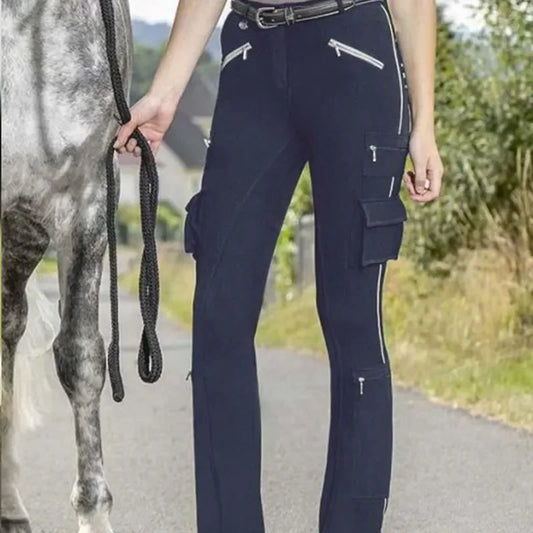 Women's Multi-pocket Diagonal Zipper / Slimming Elastic Leisure Equestrian Horse Riding Pant