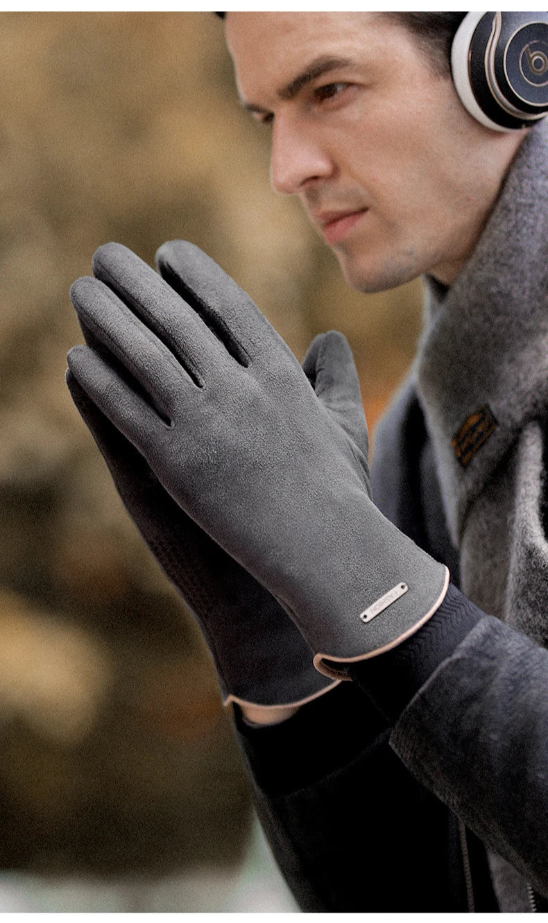 Men’s Insulated Riding Gloves — Thick Fleece Lining, Suede Anti-Slip Palm & Touchscreen Function - Ghoddosh