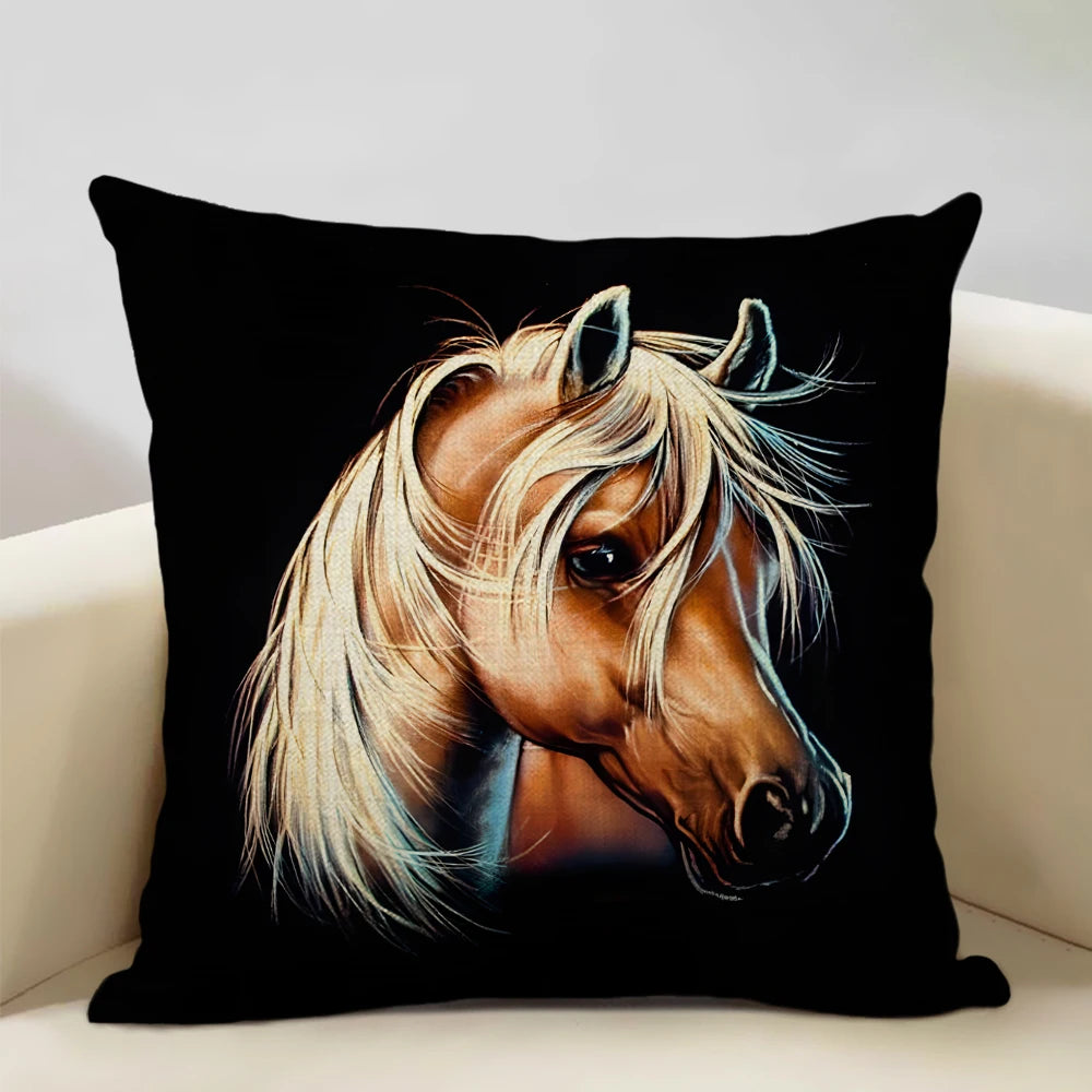 Horse Customized Cushion Cover  45x45cm Linen Pillow Case - Ghoddosh
