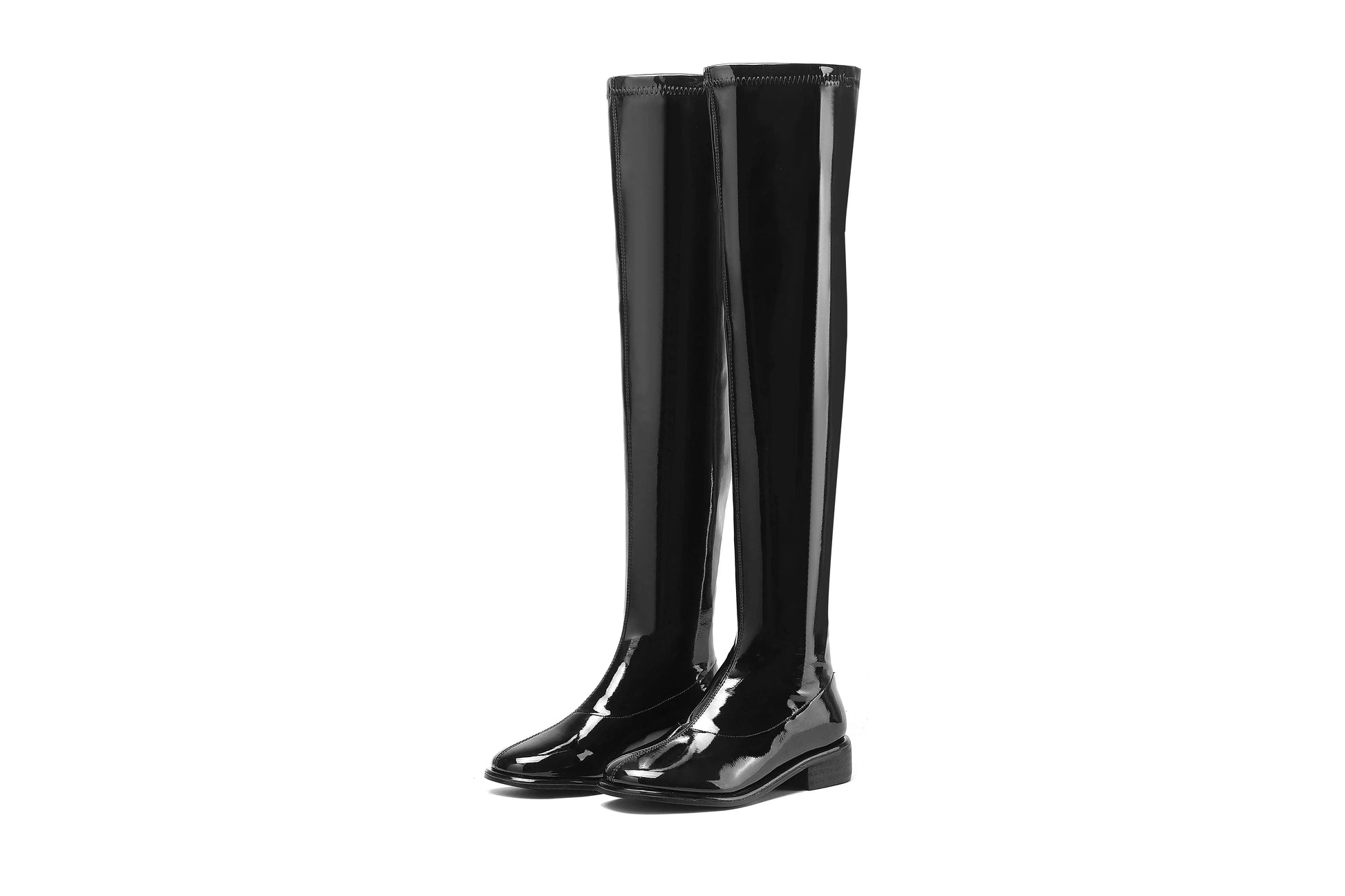 Round Toe Chunky Med Heel Stretch Over-the-knee Boots - Ghoddosh