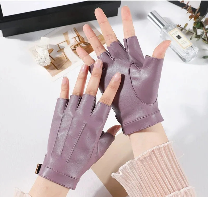 Men Women PU Leather Fingerless Gloves  Half Finger Outdoor Tactical Leather Gloves . Ghoddosh