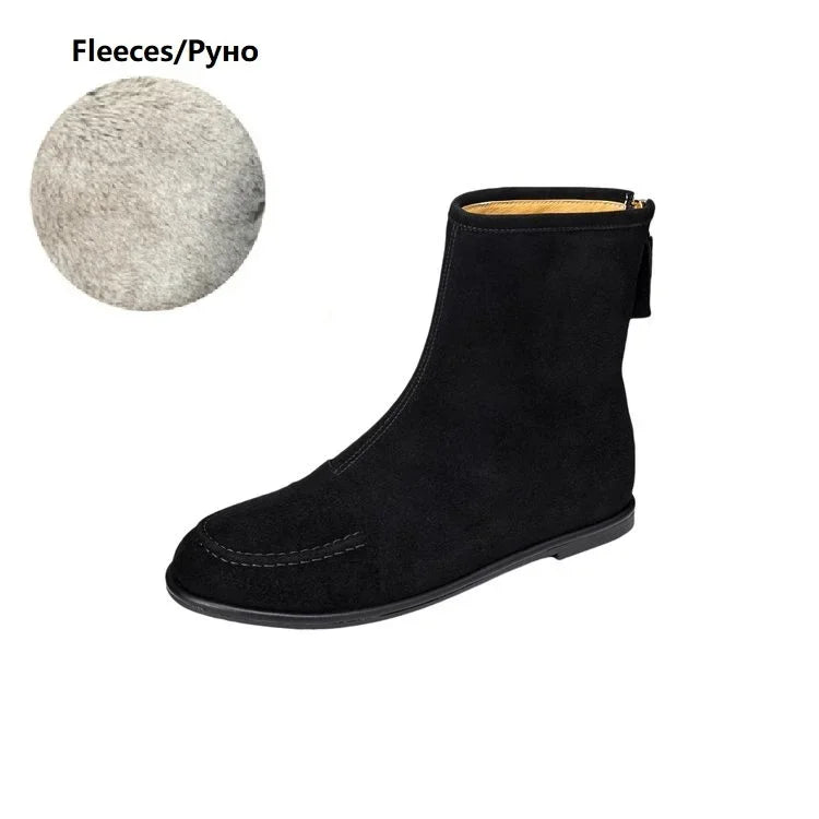 2026 NEW Autumn Women Suede Leather Boots - Round Toe , Low Heel , Slip-on Chelsea Boots - ghoddosh.com