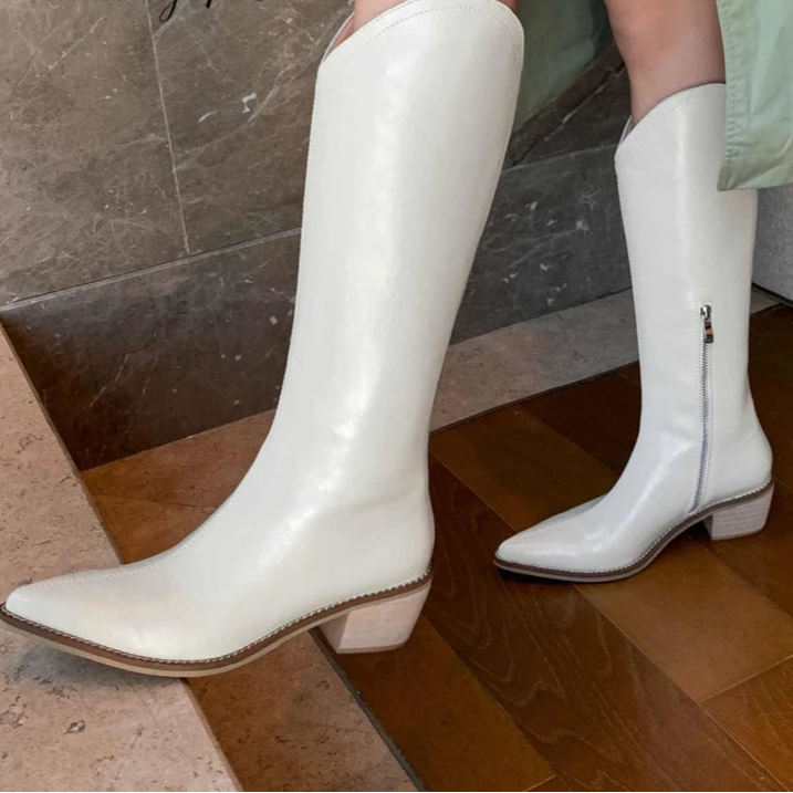 New Arrival Chic Cow Leather Pointed Toe Riding Boots - Ghoddosh
