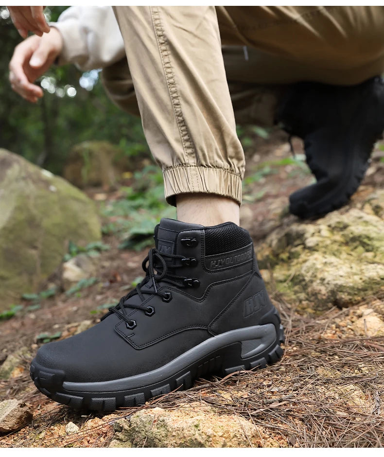 Top Leather Men's  Breathable  Boots , Outdoor Men Non-slip  Ankle Boots - Ghoddosh