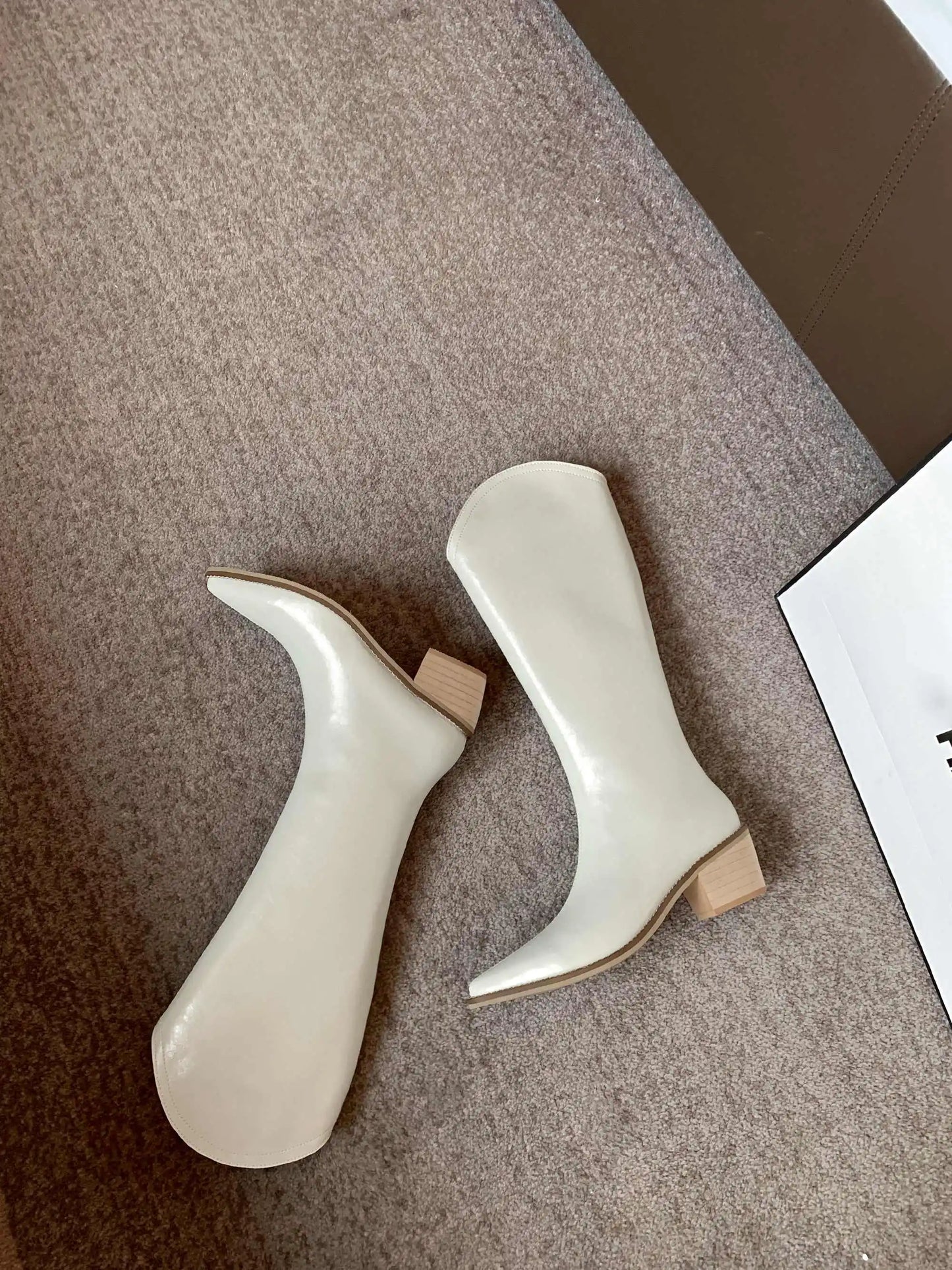 New Arrival Chic Cow Leather Pointed Toe Riding Boots - Ghoddosh