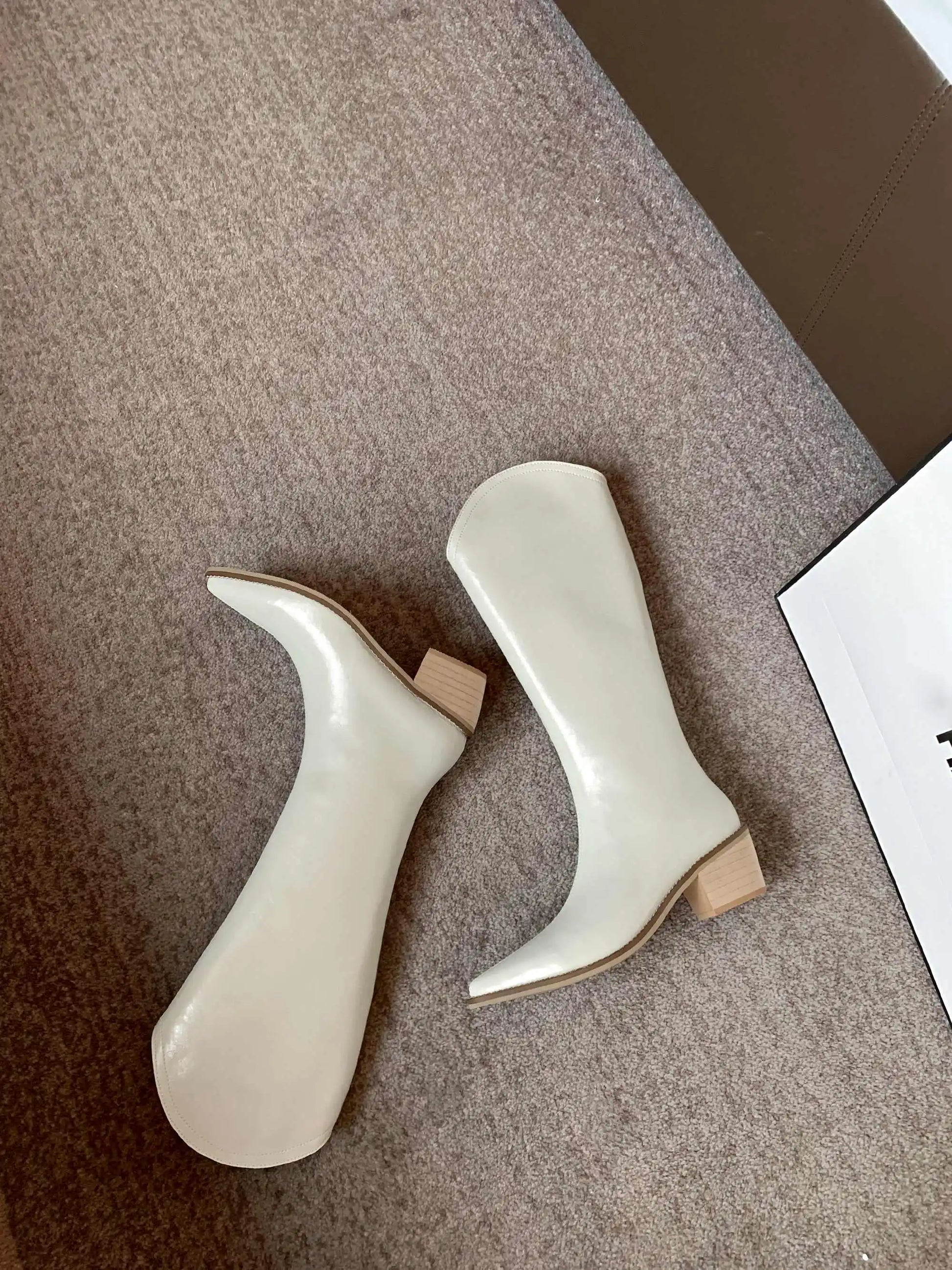 New Arrival Chic Cow Leather  Pointed Toe Riding Boots - Ghoddosh