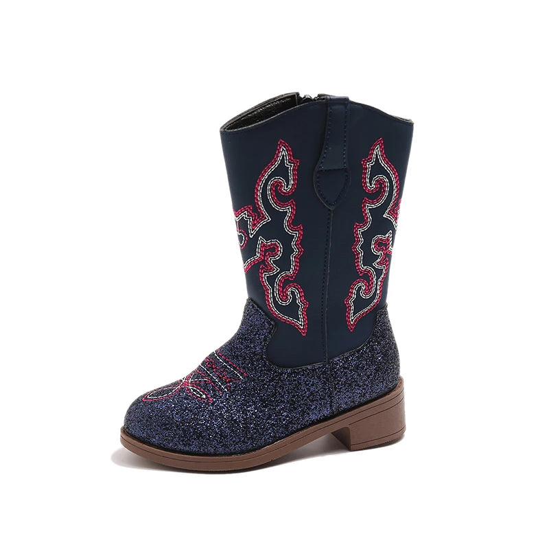 Kids Embroidered Western Cowboy Boots – Unisex Tall Pull-On Cowgirl Boots for Boys and Girls @ ghoddosh.com