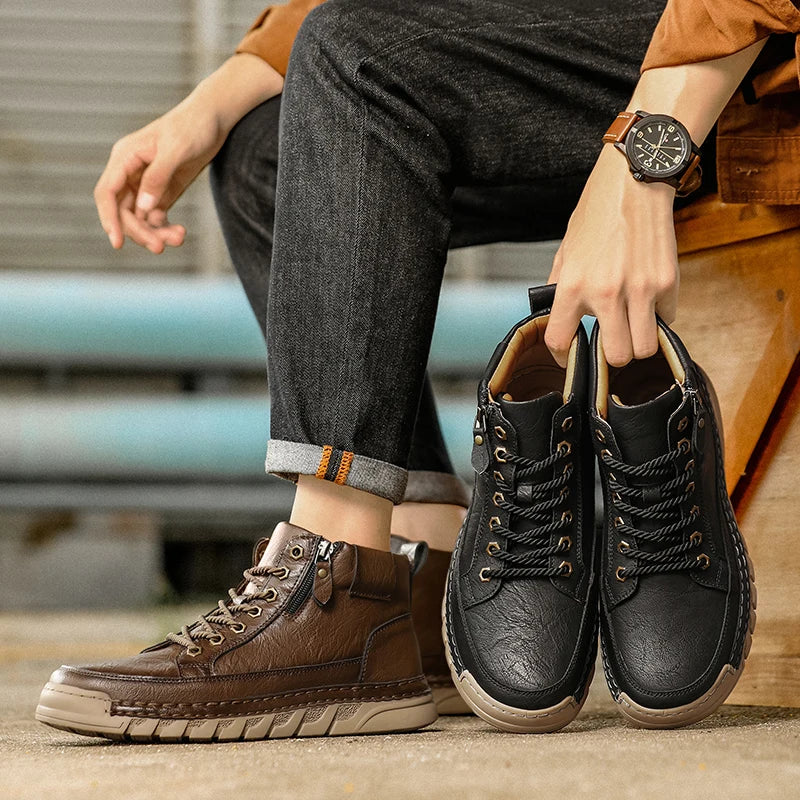 Men's Premium Leather Ankle Boots. Comfortable , Non Slip Footwear - Ghoddosh