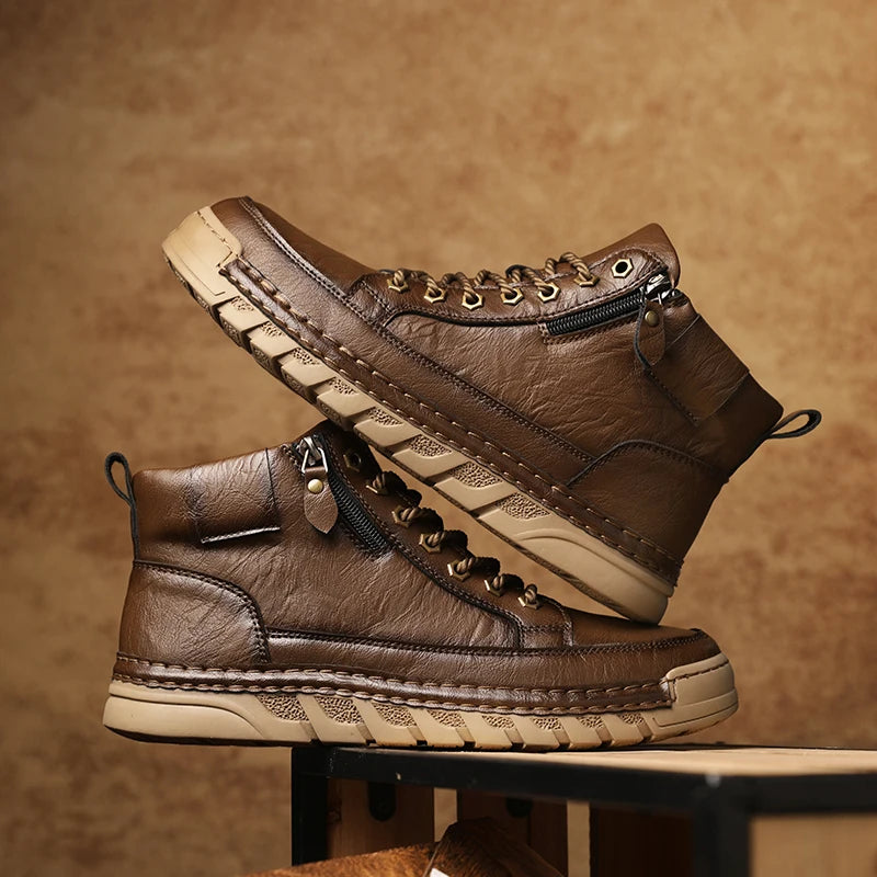 Men's Premium Leather Ankle Boots. Comfortable , Non Slip Footwear - Ghoddosh