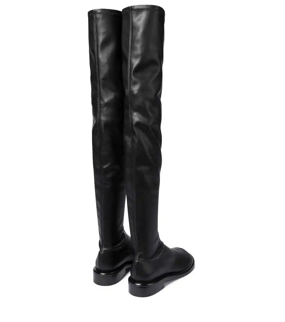 Round Toe Chunky Med Heel Stretch Over-the-knee Boots - Ghoddosh
