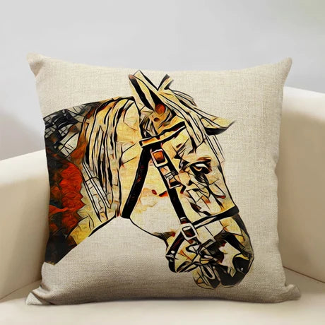Horse Customized Cushion Cover  45x45cm Linen Pillow Case - Ghoddosh