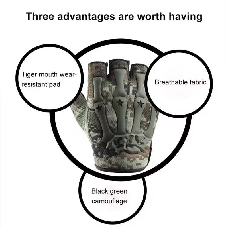 Skull Print Fingerless Riding Gloves – Non-Slip Half-Finger Riding Gloves